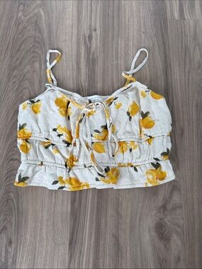 Lemon Print Tie-Front Camisole Top - White/Yellow